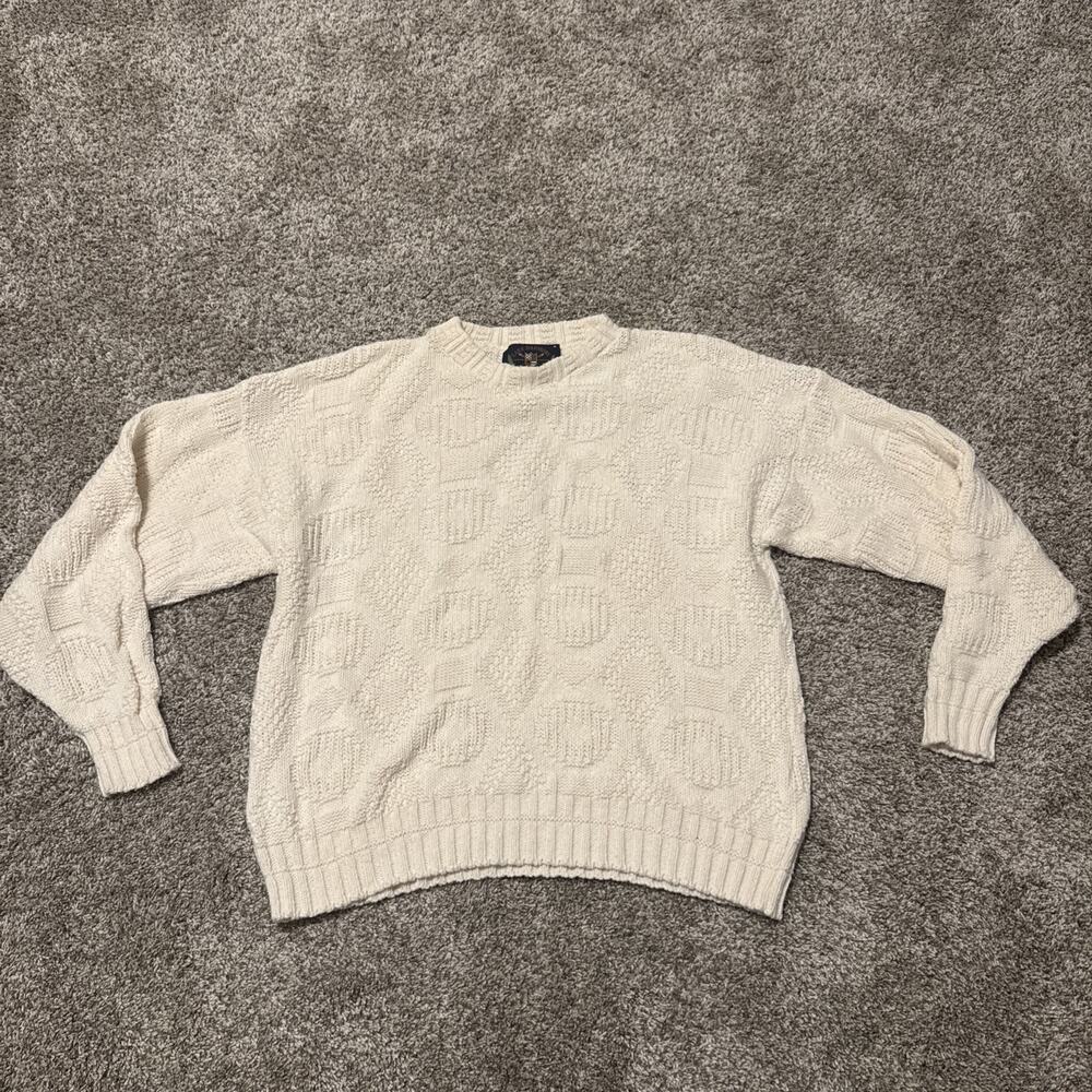 Lake Harmony Knit Sweater Fisherman Pullover Cotton Cream Sz XL 1990s